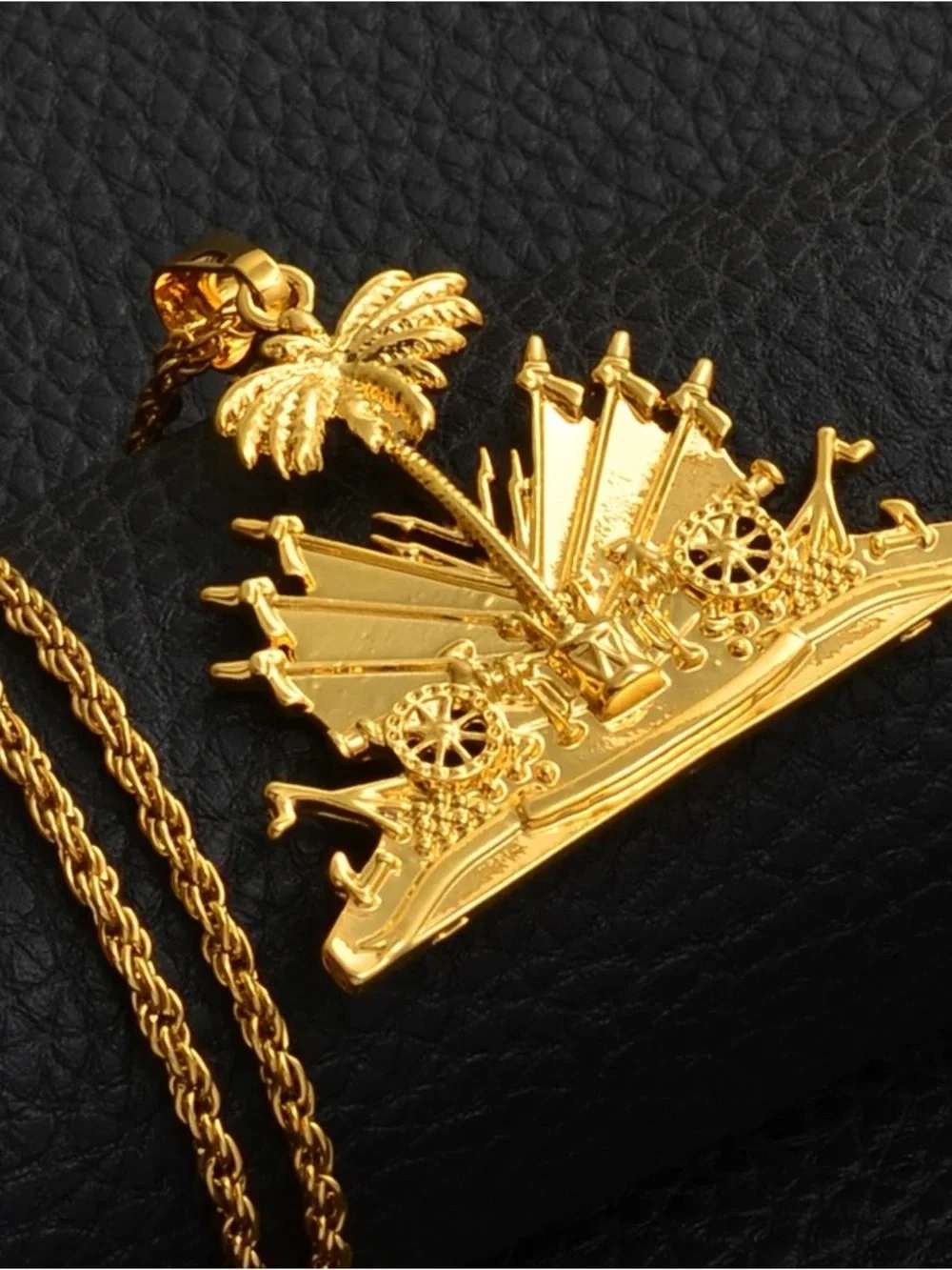 Gold Palm Tree Crown Pendant Necklace - Men Accessories
